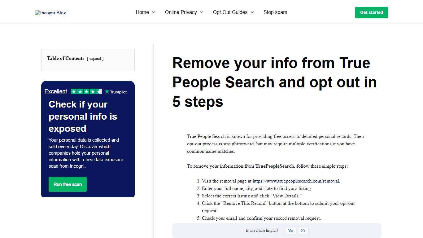 Remove your info from True People Search and opt out in 5 steps [2026] | Incogni